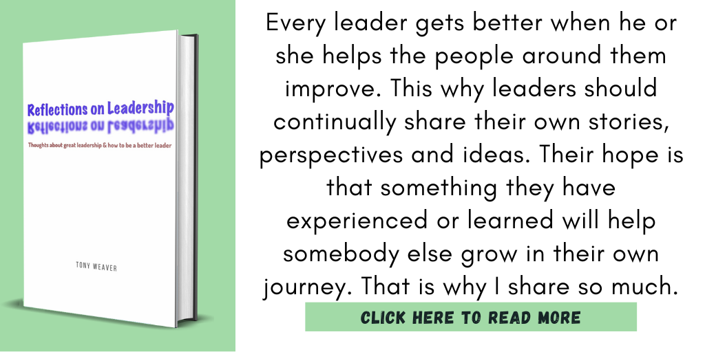 Excerpt from my book, Reflections on Leadership:

"Every leader gets better when he or she helps the people around them improve. This why leaders should continually share their own stories, perspectives and ideas. Their hope is that something they have experienced or learned will help somebody else grow in their own journey. That is why I share so much."

Click here to read more.