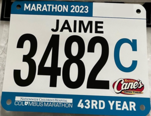 Jaime's Columbus Marathon Bib